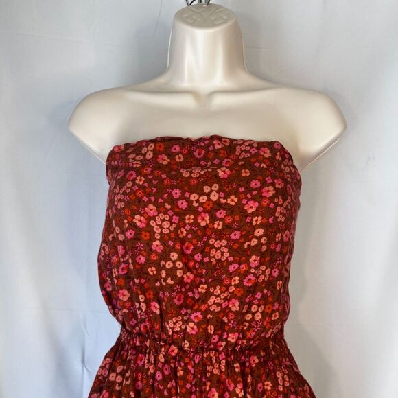 Tiare Hawaii Strapless Back Tie Jumpsuit Rust Orange Floral Print Size O/S - Picture 3 of 12